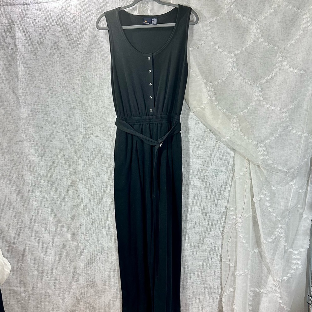 Vintage Lizsport black knit wide leg cropped jumpsuit size S